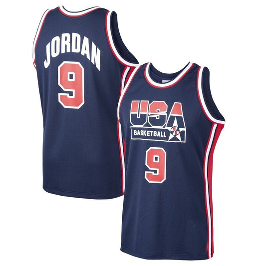 Basketball #9 JD USA  Fanatics Authentic Autographed Team USA 1992 Jersey - Upper Deck - BLUE Stitched American Basketball Jersey