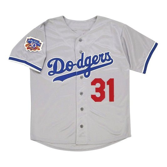 Los Angeles Dodgers #31 Mike Piazza #1997 Road Jersey w/ Jackie 50th Patch Stitched Baseball Jerseys