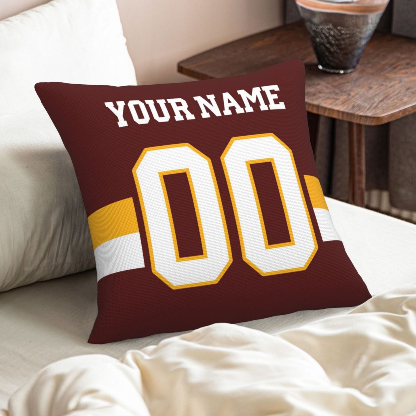 Custom Burgundy W.Commanders Decorative Throw Pillow Case - Print Personalized Football Team Fans Name & Number Birthday Gift
