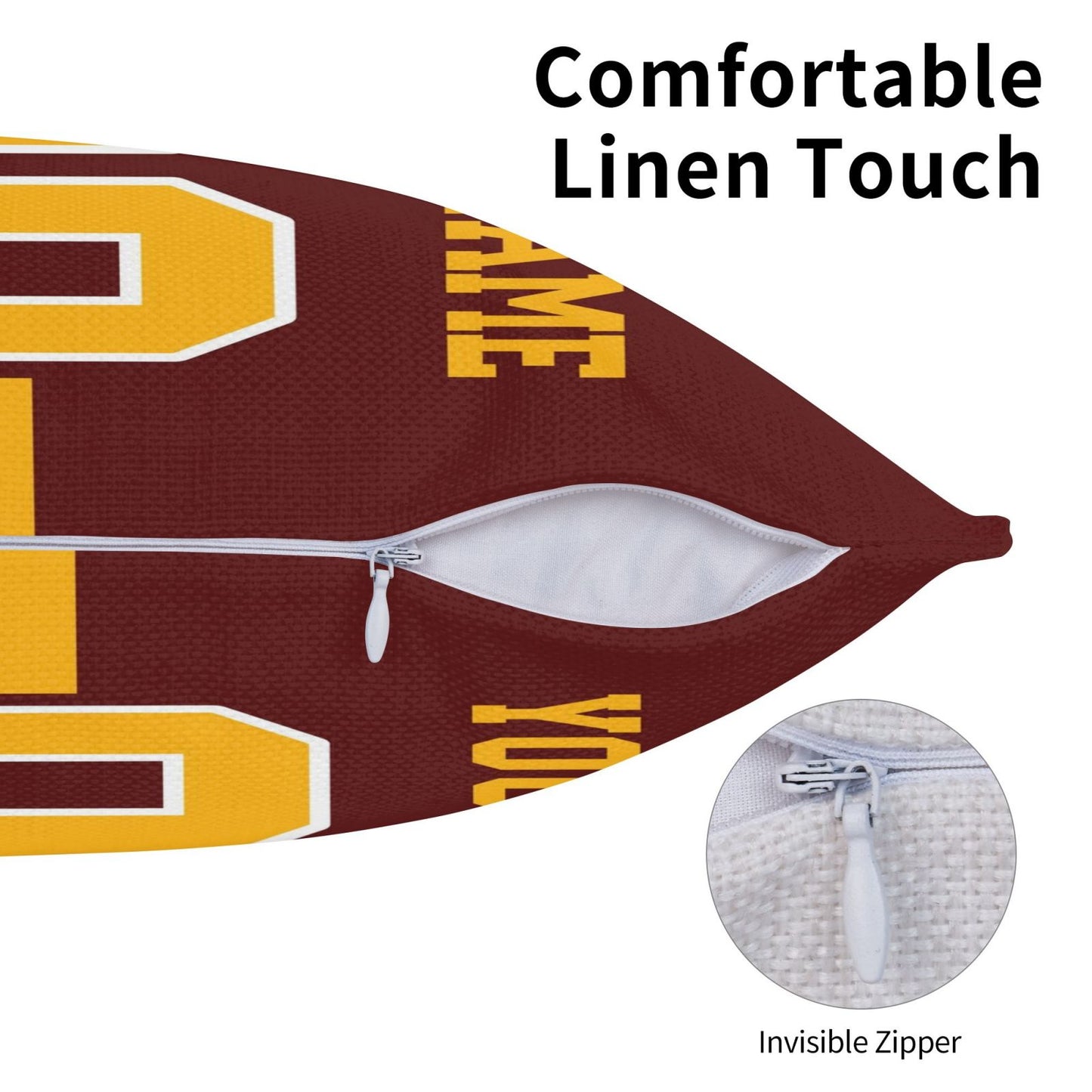 Custom Burgundy Gold W.Commanders Decorative Throw Pillow Case - Print Personalized Football Team Fans Name & Number Birthday Gift