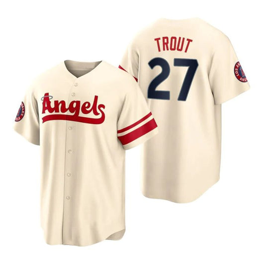 Mike Trout #27 Los Angeles Angels City Connect Cream Flex Base Stitched  Jersey.