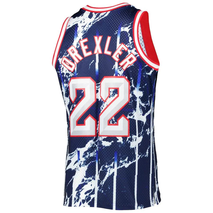 H.Rockets #22 Clyde Drexler Mitchell & Ness 1996-97 Hardwood Classics Marble Swingman Jersey Navy Stitched American Basketball Jersey