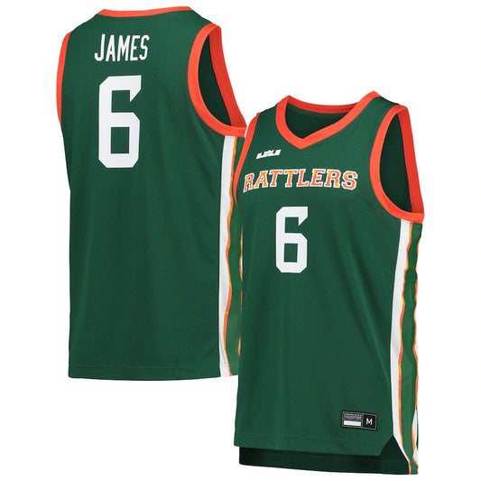 F.A&M Rattlers #6 LeBron James Replica Basketball Jersey Green Stitched American College Jerseys
