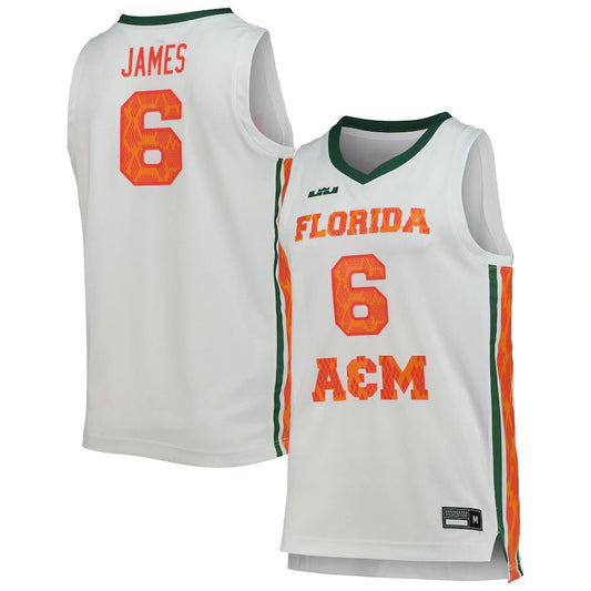 F.A&M Rattlers #6 LeBron James Replica Basketball Jersey White Stitched American College Jerseys