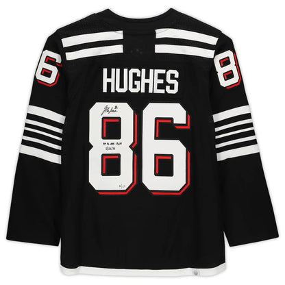 NJ.Devils #86 Jack Hughes Fanatics Authentic Autographed Alternate with 100th Point 3.22.22 Inscription Limited Edition of 22 Hockey Jerseys