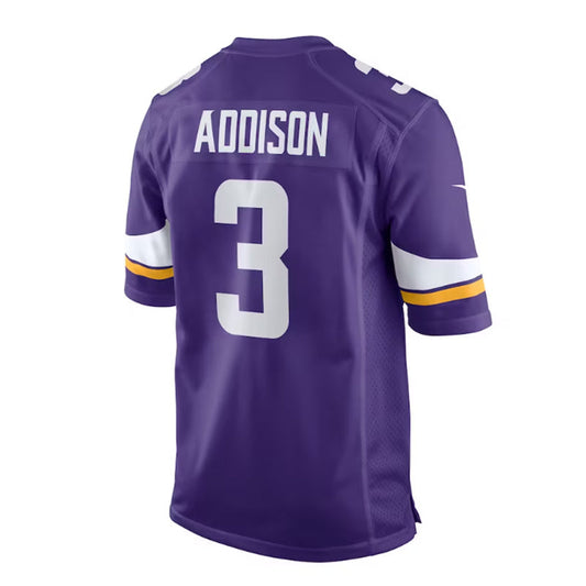 MN.Vikings #3 Jordan Addison 2023 Draft First Round Pick Game Jersey - Purple Stitched American Football Jerseys