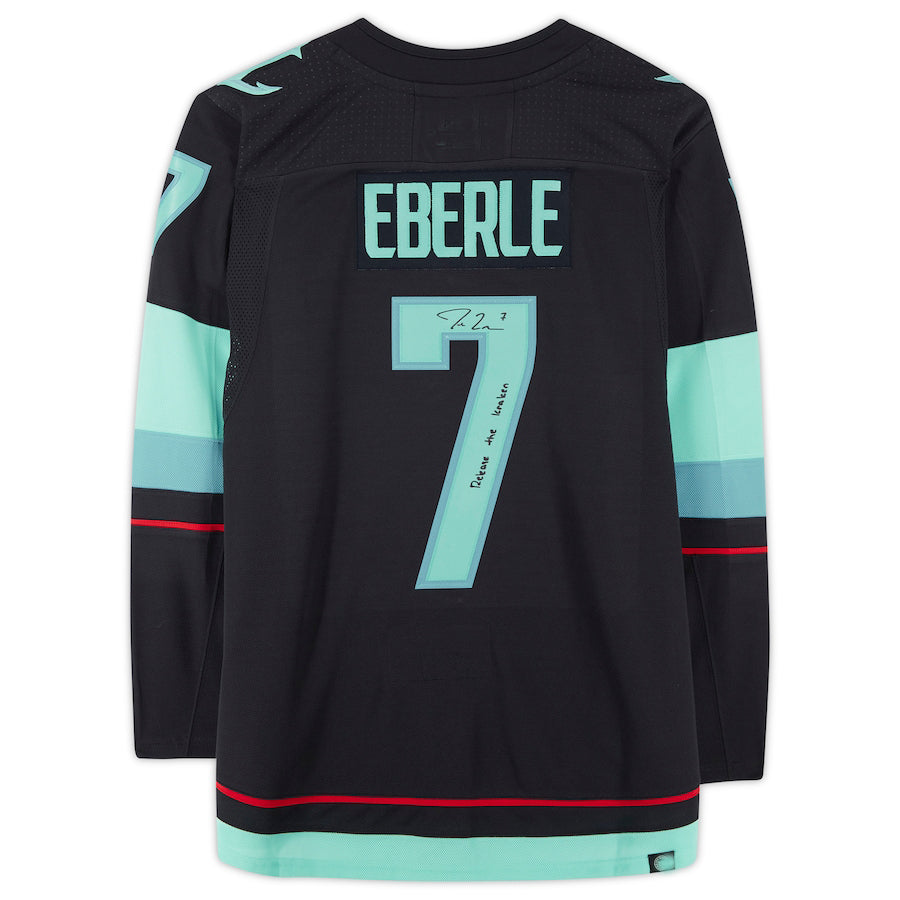 S.Kraken #7Jordan Eberle Fanatics Authentic Autographed with Release The Kraken Inscription and Inaugural Season Jersey Patch Hockey Jerseys