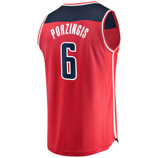 W.Wizards #6 Kristaps Porzingis Fanatics Branded Fast Break Replica Jersey Red Icon Edition Stitched American Basketball Jersey