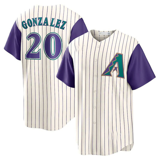 #20 Luis Gonzalez Arizona Diamondbacks Alternate Cooperstown Collection Player Jersey - Cream Purple Stitches Baseball Jerseys