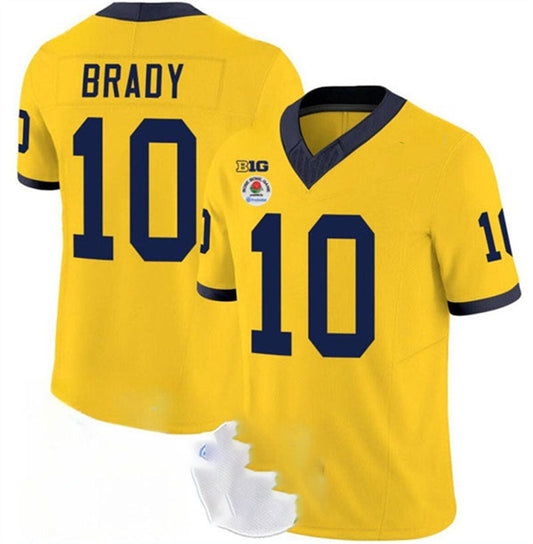 M.Wolverines #10 Tom Brady 2023 F.U.S.E. Yellow Rose Bowl Patch Stitched Jersey College Jerseys