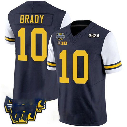 M.Wolverines #10 Tom Brady Navy White 2024 F.U.S.E. With 2023 National Champions Patch Stitched Jersey College Jerseys