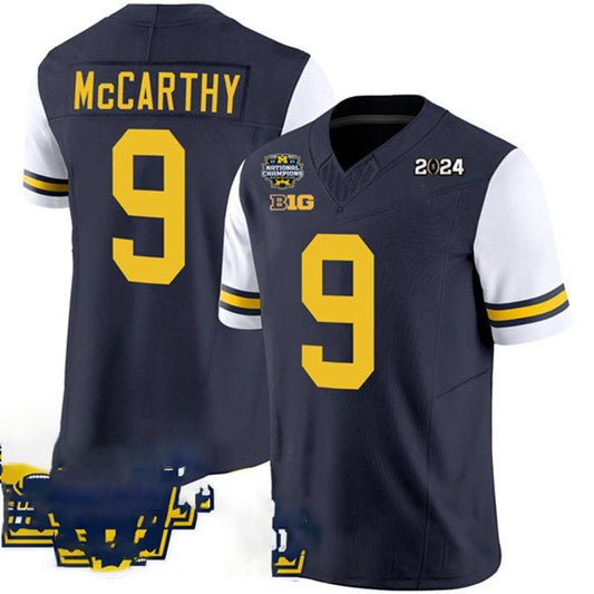 M.Wolverines #9 J.J. McCarthy Navy White 2024 F.U.S.E. With 2023 National Champions Patch Stitched Jersey College Jerseys
