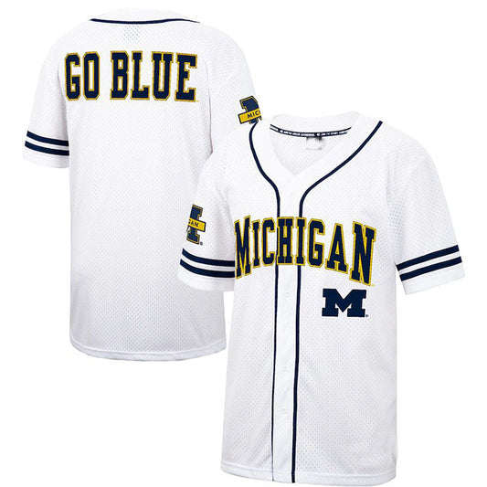 M.Wolverines Colosseum Free Spirited Baseball Jersey White Navy Stitched American College Jerseys