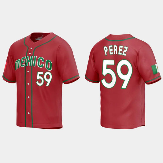 #59 OLIVER PEREZ MEXICO BASEBALL 2023 WORLD BASEBALL CLASSIC REPLICA JERSEY ¨C RED Stitches Baseball Jerseys