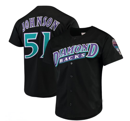 Arizona Diamondbacks #51 Randy Johnson Mitchell & Ness Fashion Cooperstown Collection Mesh Batting Practice Jersey - Black Stitches Baseball Jerseys