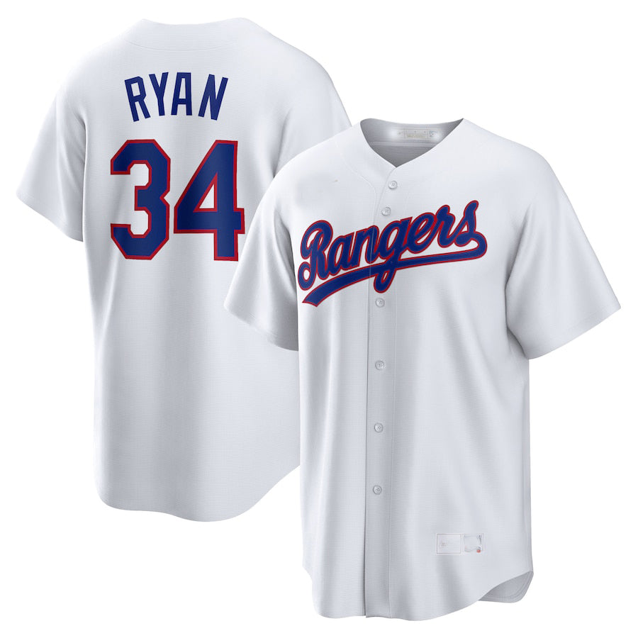 Texas Rangers 34 Patch Texas Rangers #34 Nolan Ryan White Home Cooperstown Collection Player ...