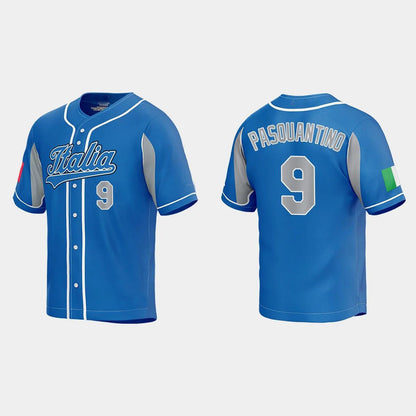 #9 VINNIE PASQUANTINO ITALY BASEBALL 2023 WORLD BASEBALL CLASSIC JERSEY ¨C ROYAL Stitches Baseball Jerseys
