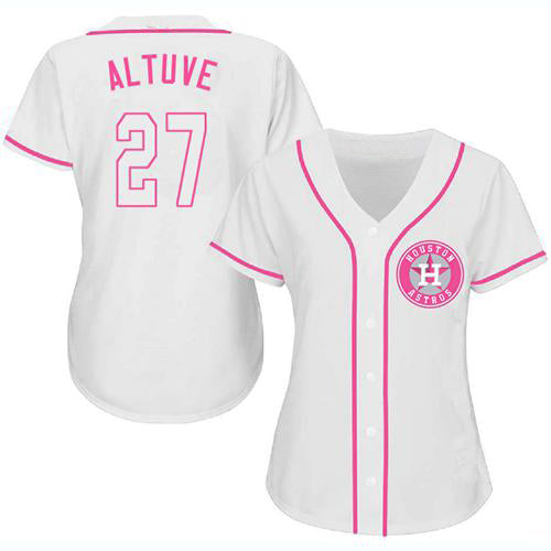 Baseball Jersey Houston Astros 27 Jose Altuve White Pink Fashion Stitched Jerseys